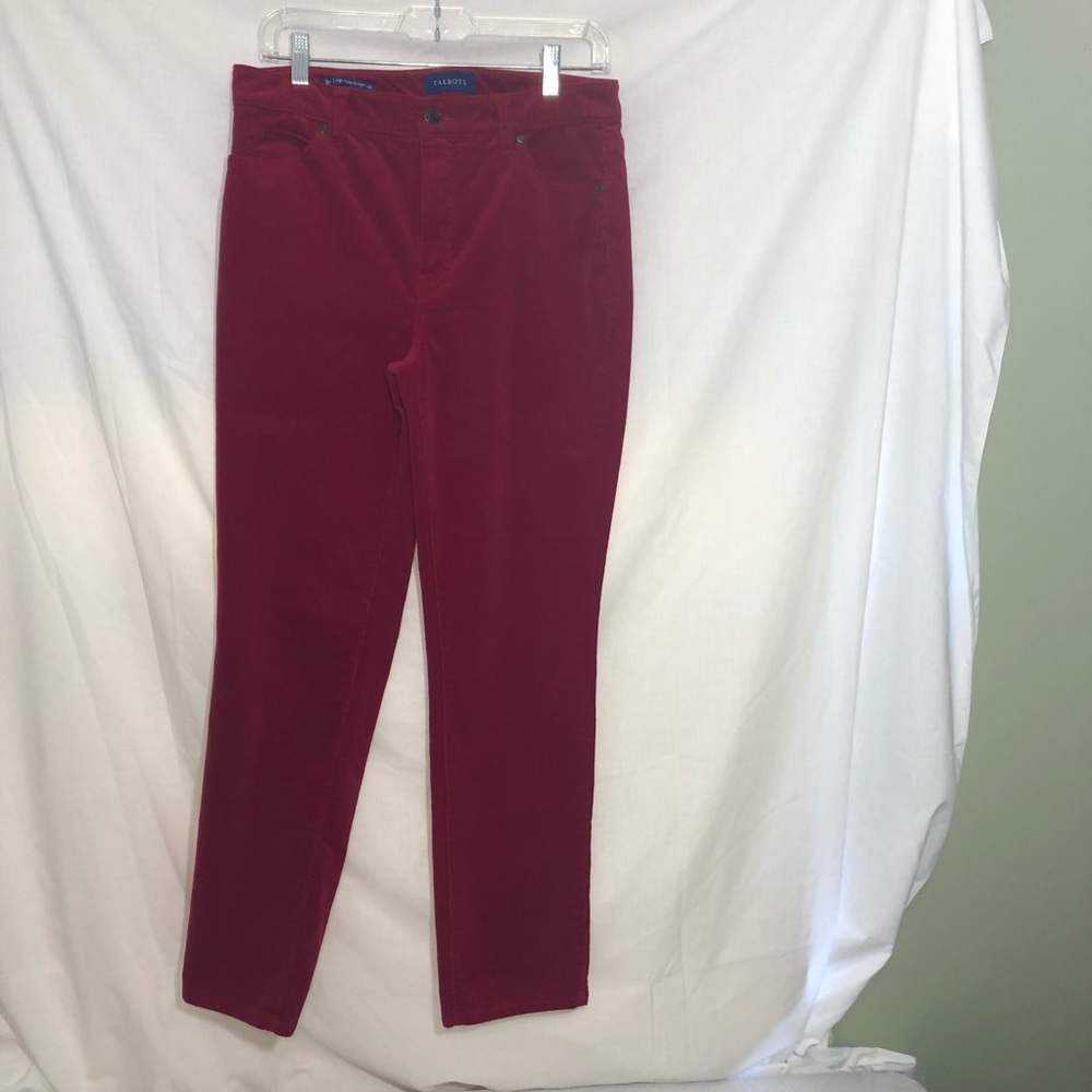 Talbots Red Corduroy Stright Leg 8p Pants 98%Cotton 2% Spandex Machine Washable
